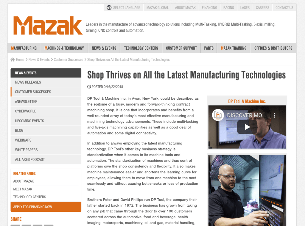 Thumbnail of Mazak article